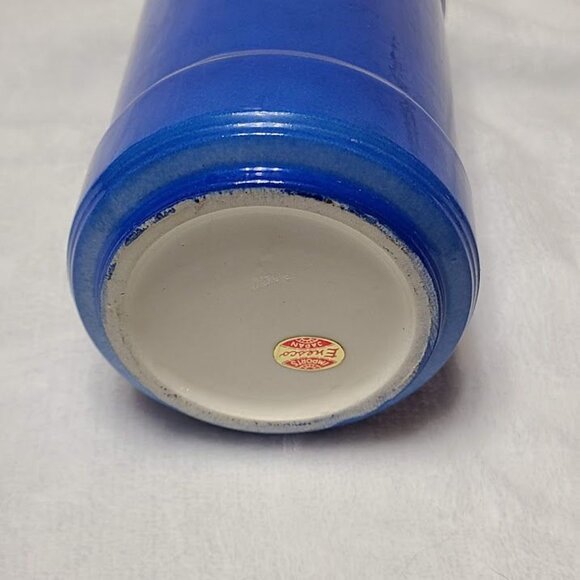 Enesco Cobalt Blue Painted Art Vase Jar Victorian Mandolin Serenade Gold Trim - Picture 7 of 13